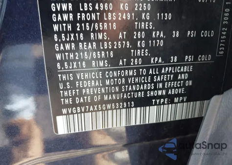 2016 Volkswagen Tiguan S из США, поврежденный, VIN WVGBV7AX5GW532913